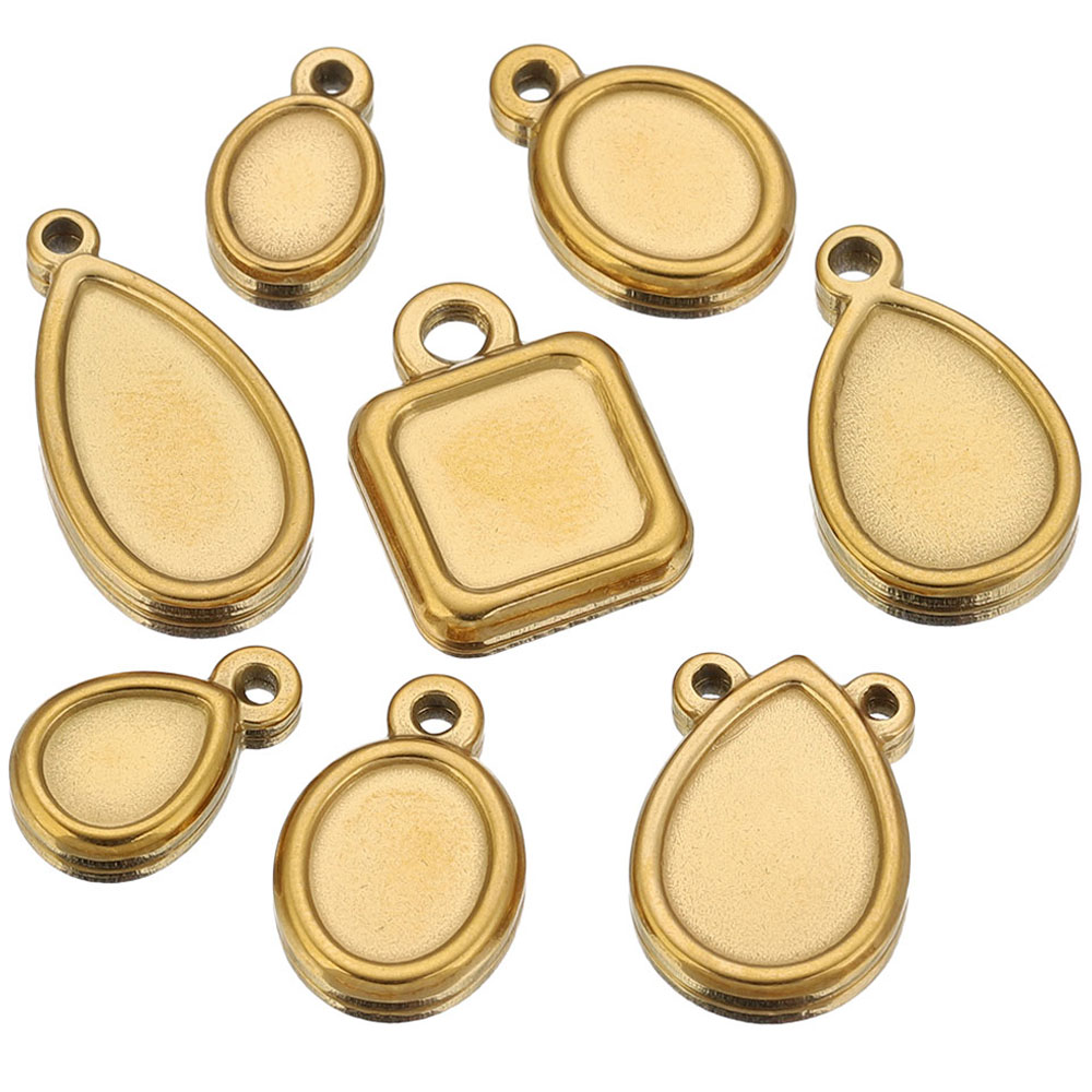 Bezels Pendant Resin - 5 stuks roestvrijstalen vierkante, ronde en