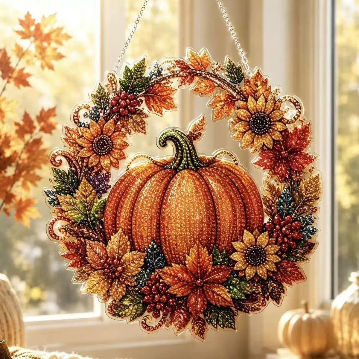 Resin Art Flower - Halloween Pompoenen Diamantkunst Hangende Ornament Kit