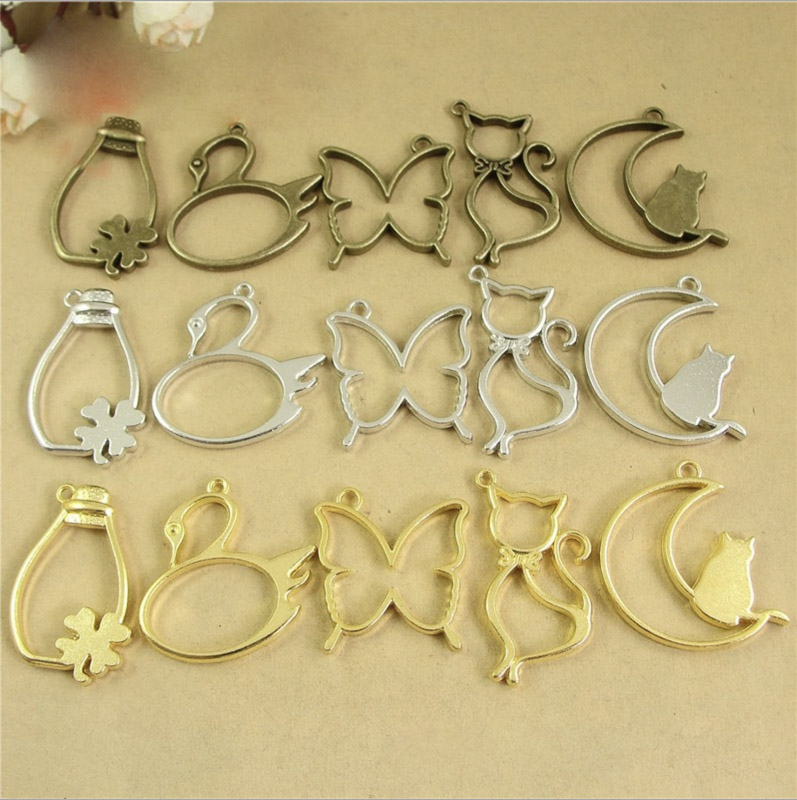 Bezels Pendant Resin - 5 pcs Kat maan vorm Metalen