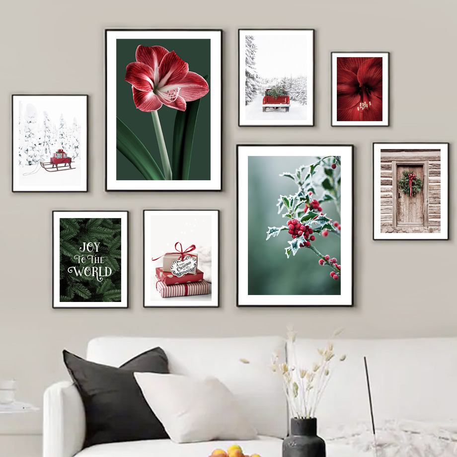 Resin Art Images - Poster Kerst slee Rode Goudsbloem Ceder