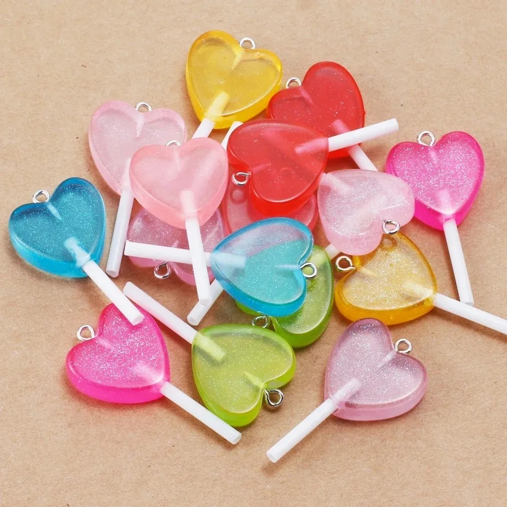 Resin Art Engagement - 10 stuks Kawaii Glanzende Hart Lollipop